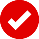 Red circle with white check mark icon.